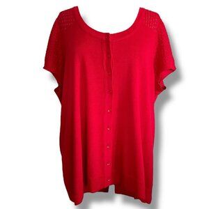 Modcloth Womens Cardigan Plus Sz 1X Red Cotton Short Sleeve Retro Cotton Knit